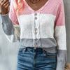 Women S V Neck Color Block Striped Knit Casual Pullover Sweater
