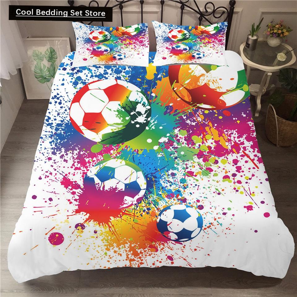 Футбольный Постельный Комплект С Принтом Наволочка Пододеяльник Футбольные Пододеяльники Домашний Текстиль Размер Квин Кинг Спортивная Тематика Пододеяльник
