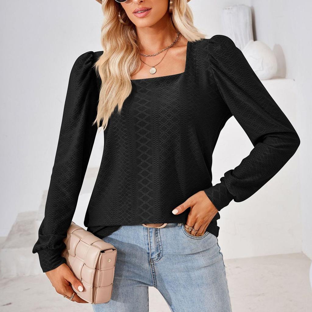 Женская модная однотонная футболка с длинным рукавом и квадратным вырезом