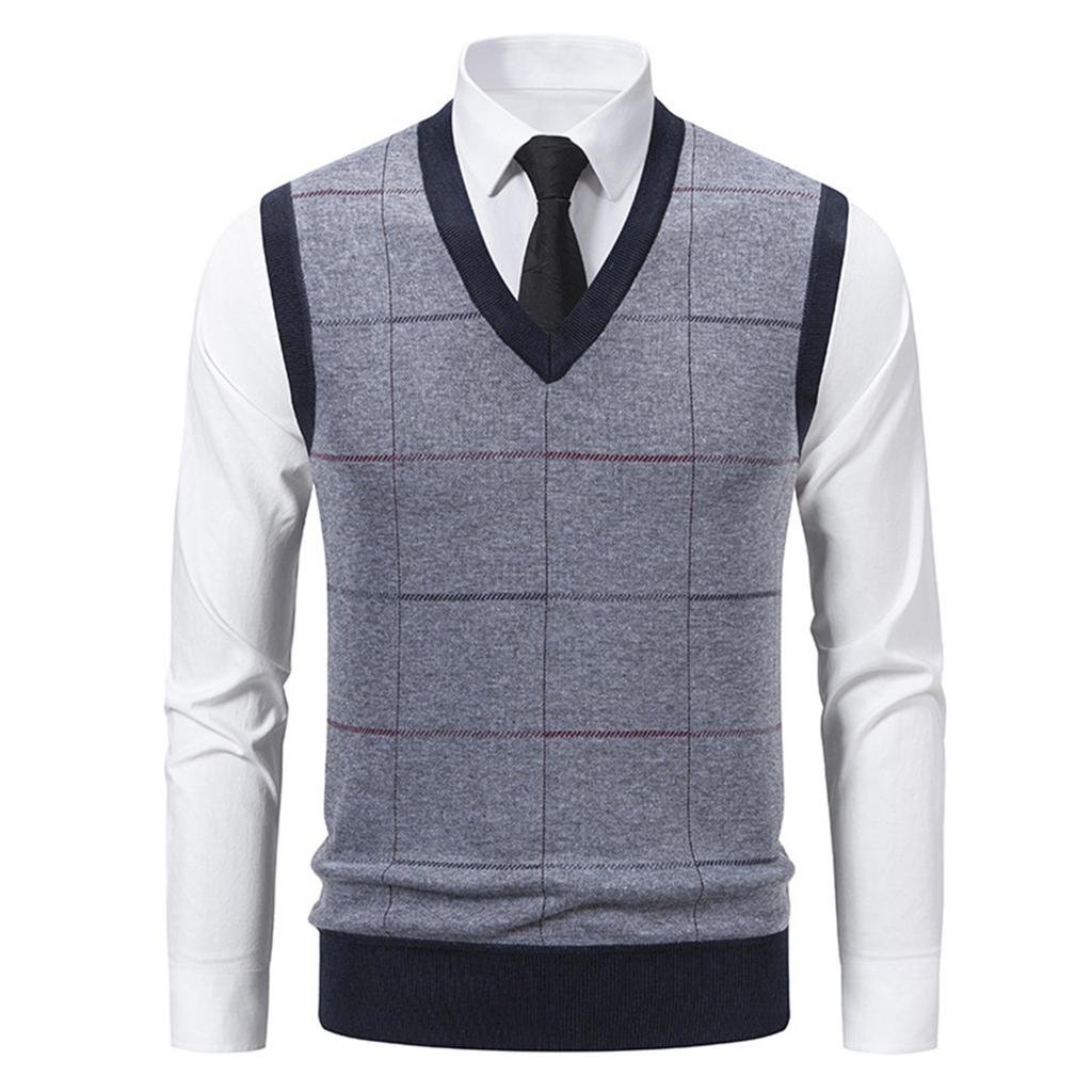 Мужской зимний флисовый жилет в клетку, пуловер, мужской свитер-жилет без рукавов свободного кроя