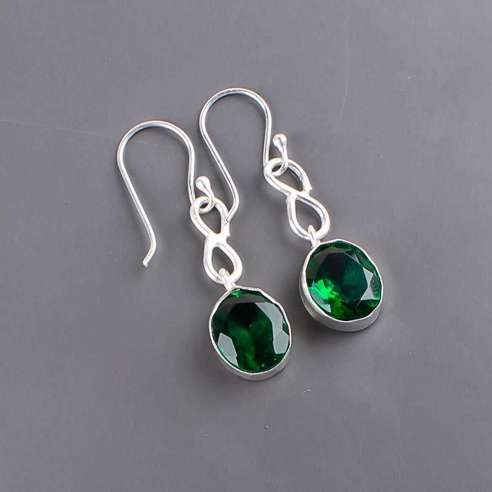 Chrome Diopside Gemstone 925 Sterling Silver Jewelry Handcrafted Earrings 1.60" EE-12-4