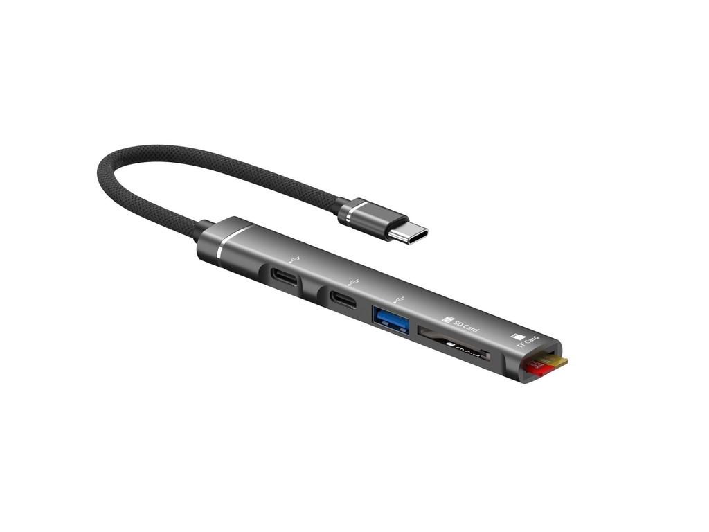 Многофункциональный 5-портовый хаб с кардридером TF/SD и USB/Type-C для устройств Apple и Android