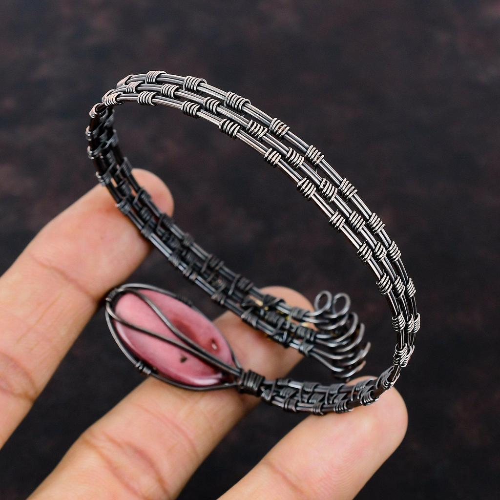 Браслет-манжета из меди Mookaite, обернутый проволокой, с драгоценными камнями, проволочная обертка, регулируемая манжета, ручная работа, медные украшения, браслет-манжета Mookaite