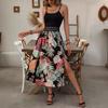 Women Summer Casual Strap Backless Floral Printed Holiday Beach One Piece Dress