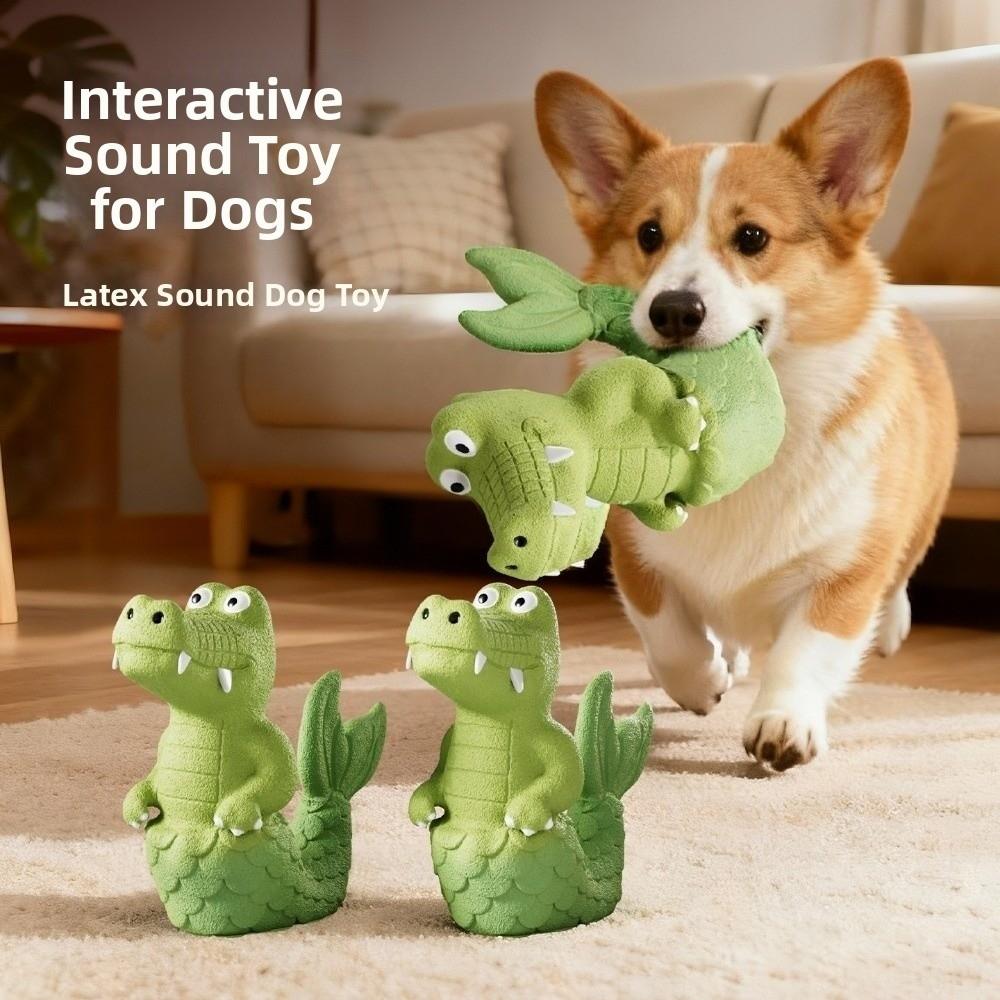 Natural Latex Latex Chew Toy Green Color Plush Crocodile Toy Squeaky Alligator Dog Toy  Pet Biting