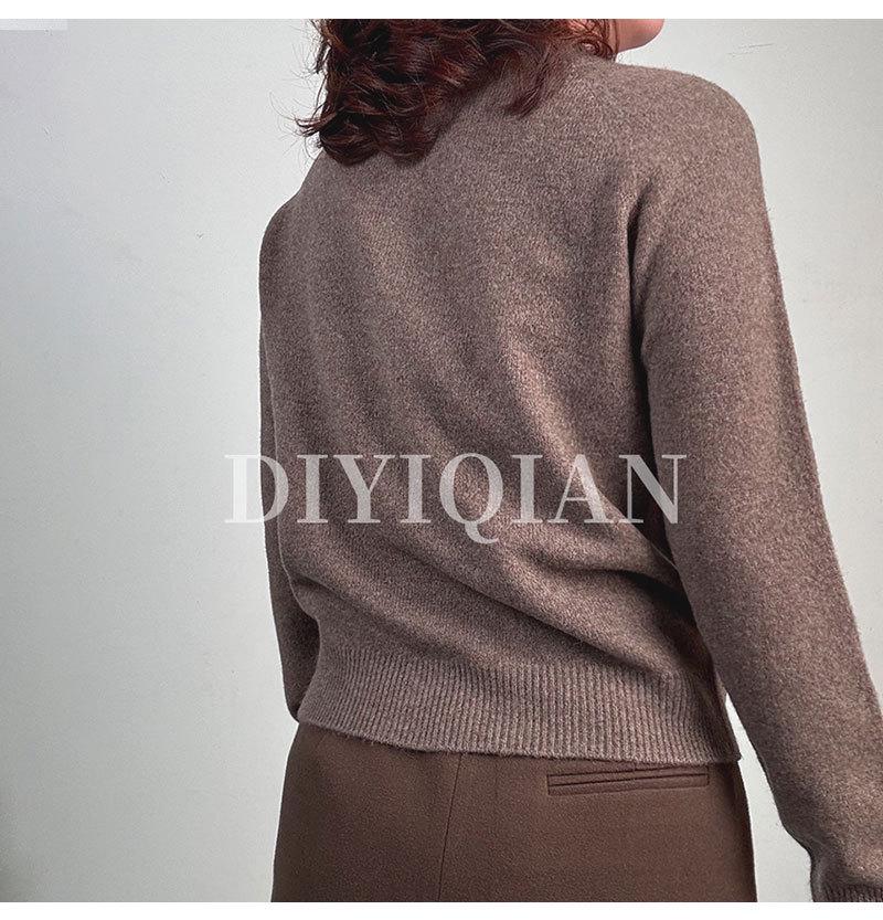 DIYIQIAN Women's Elegant Wool Knit Crew Neck Cardigan - Short Autumn/Winter Top