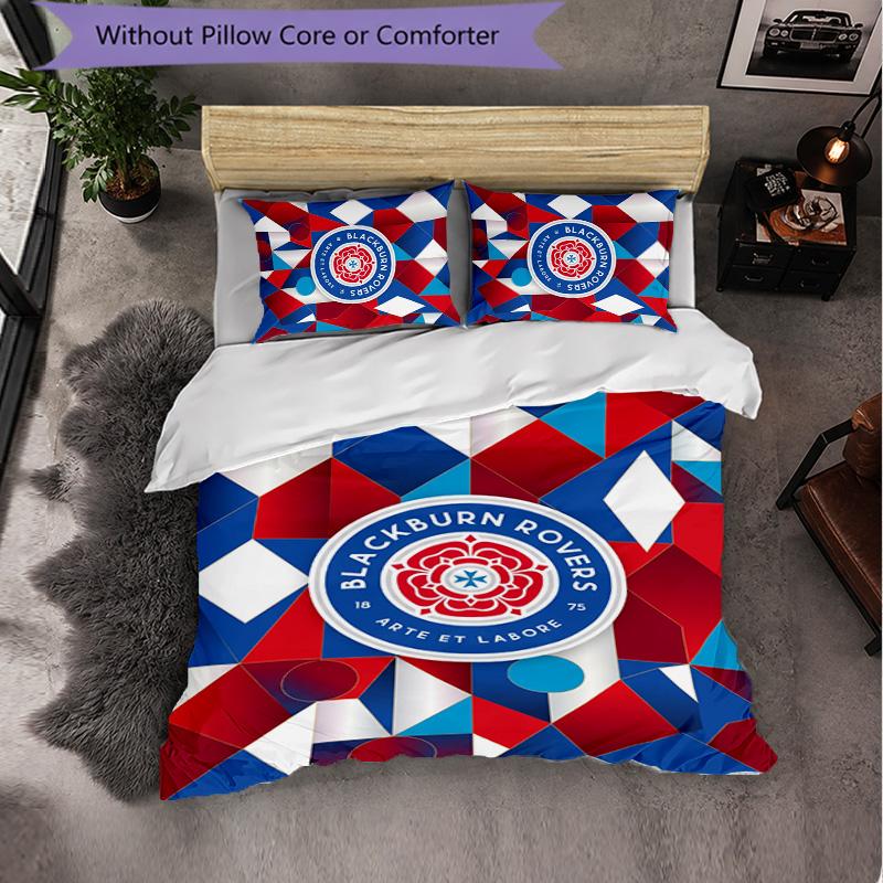 Blackburn Rovers Football 3 Piece Bedding Set Soft Duvet Cover Set with Pillowcases Printed Bedroom Decor Set for Home