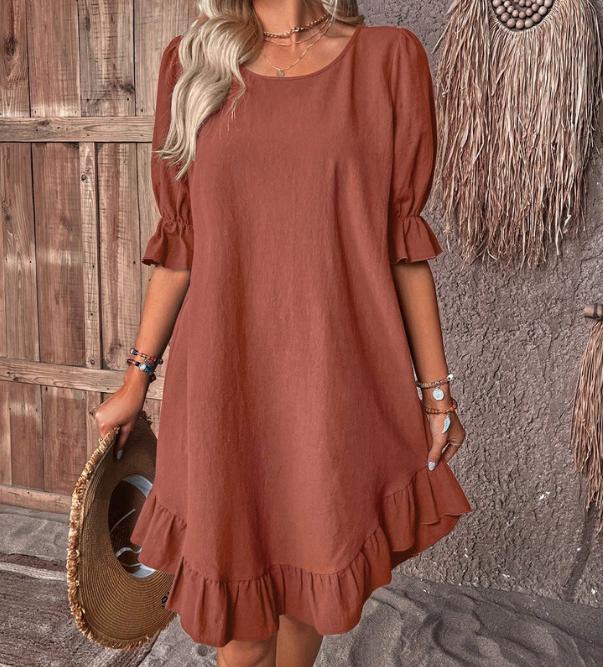 Большие размеры Повседневные свободные платья средней длины для женщин Летние элегантные винтажные платья А-силуэта Женские платья из хлопка и льна