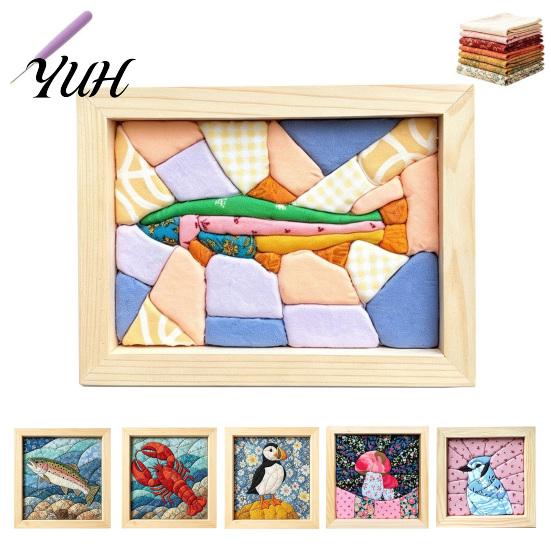 Textile Crafting Supplies DIY Fabric Art Kit, Handmade No-Sew Mosaic Wall Craft with Creative Home Frame, Beginner Friendly Cute Animals Layered