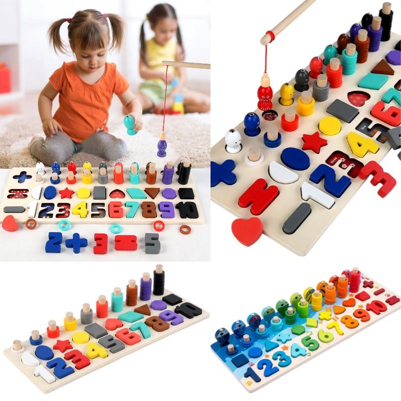 Interactive Wooden Counting Board Magnetic Fishing Game Cognitive Development Shape Recognition 45cm 19.5cm 5cm