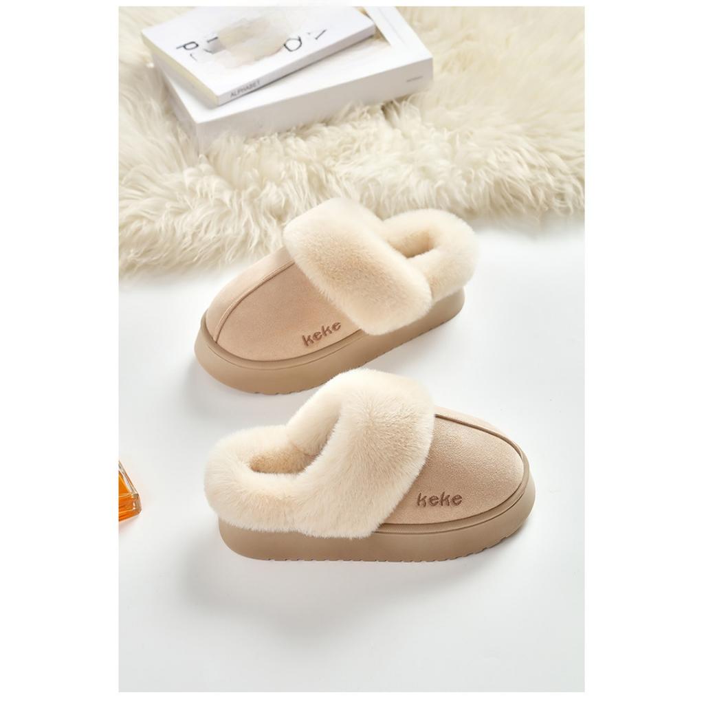 Winter Velvet Thickened Cotton Slippers for Women, Anti Slip and Warm for External Wear, Household Slippers for Indoor Use, Winter Cotton Slippers