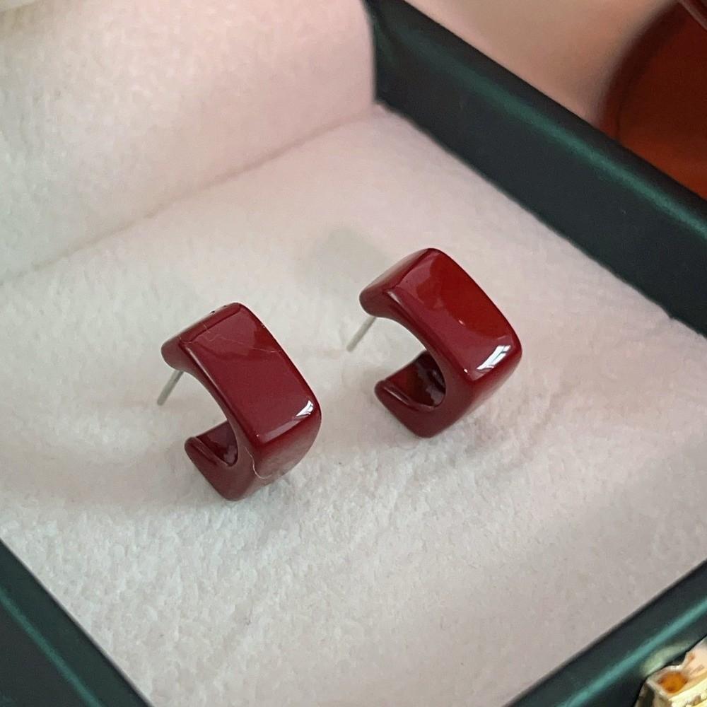 Zinc Zinc Alloy Dark Red Drip Glaze Stud Earrings Acrylic Hoop Earrings Perfect Gift C-Shaped Earrings Date