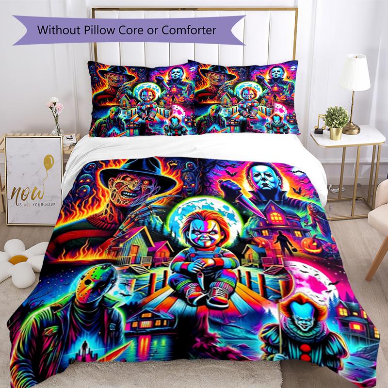 3pcs Halloween horror Bedding Set Duvet Cover Closure Includes 1 Duvet Cover & 2 Pillowcases, Soft and Comfortable for All Seasons.