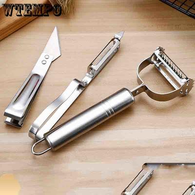 Оптовый скребок Многофункциональный бытовой из нержавеющей стали Зажим для свиной щетины Дыня Фрукты Овощечистка для картофеля Набор из трех предметов