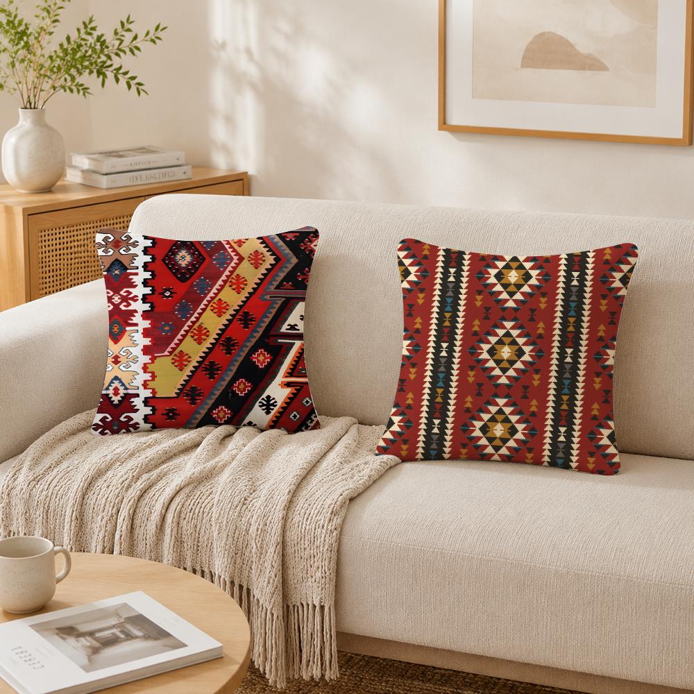 Turkish Kilim Carpet Pillow Case Double-Sided Plush Sofa Cushion Covers Organic Breathable Invisible Zipper