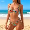 Красочный Принтованный Купальник Бикини с U-образным Вырезом на Косточках Женский Купальник Женский Купальник Комплект Бикини из двух частей Купальник для купания