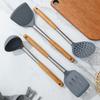 Набор из 4 силиконовых кухонных принадлежностей, термостойкая суповая ложка с деревянной ручкой, антипригарное покрытие, кухонная утварь, кухонные принадлежности, аксессуары для кухни