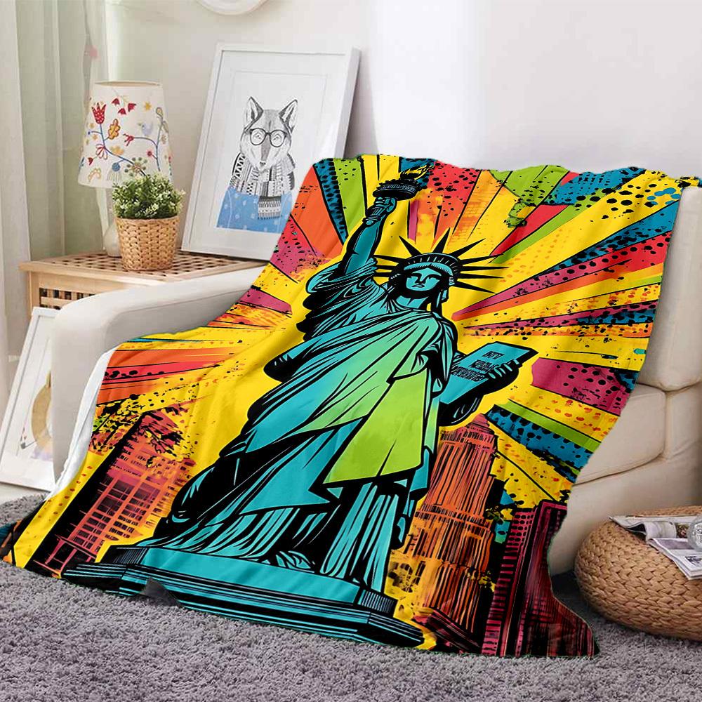 1pc Statue of Liberty Blanket Lightweight Flannel Blanket Throw Blanket For Sofa, Bed, Travel, Camping, Livingroom, Office, Couch
