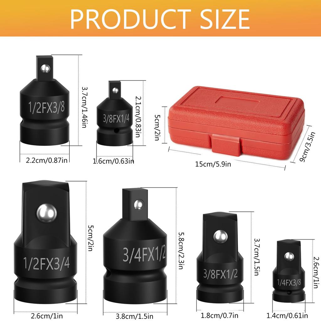 Набор из 6 шт. переходников для ударных головок с кейсом для переноски для преобразования гаечного ключа-драйвера, редуктор и повышает долговечность