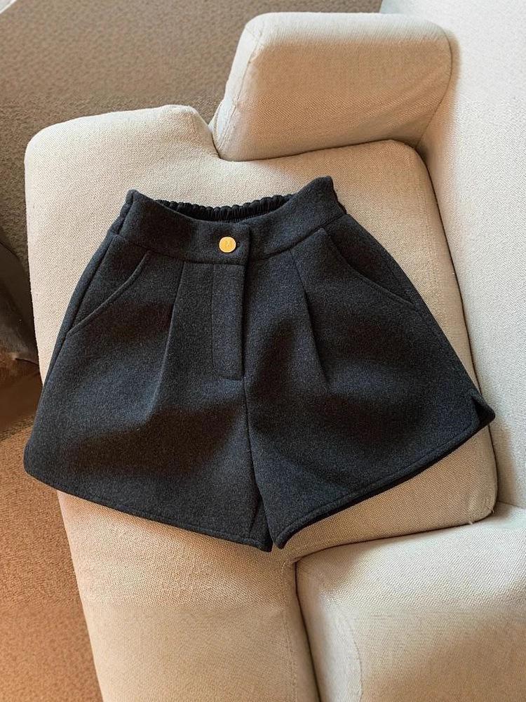 Женские эластичные шерстяные брюки с высокой талией и широкими штанинами, с разрезом, стройнящие, осенне-зимние, свободного кроя.