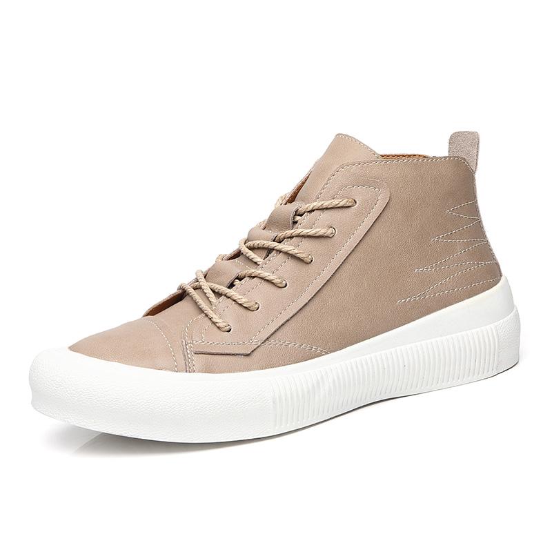 Новейшие мужские кожаные ботинки корейского стиля, удобная повседневная обувь, мужская обувь на шнуровке, модные ботильоны, высокие кроссовки для мужчин