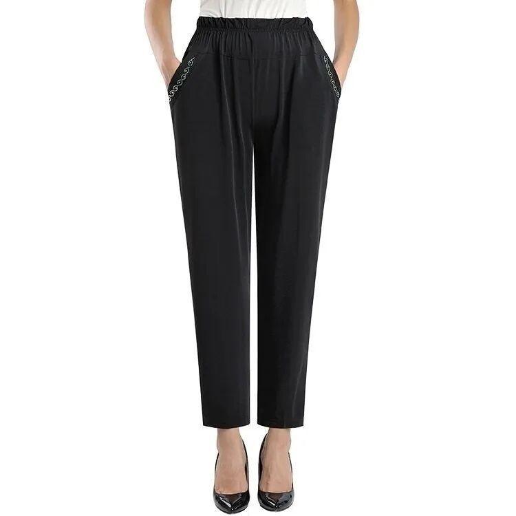 Женские брюки Летняя одежда Мамины свободные повседневные брюки Эластичные брюки с высокой посадкой и прямыми штанинами Эластичная талия Тонкие брюки