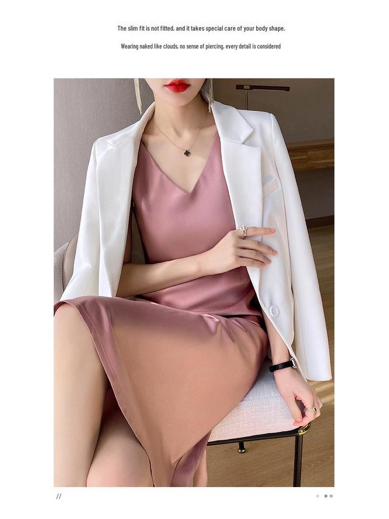 Черное атласное платье-комбинация А-силуэта без рукавов – Женское летнее платье длиной выше колена