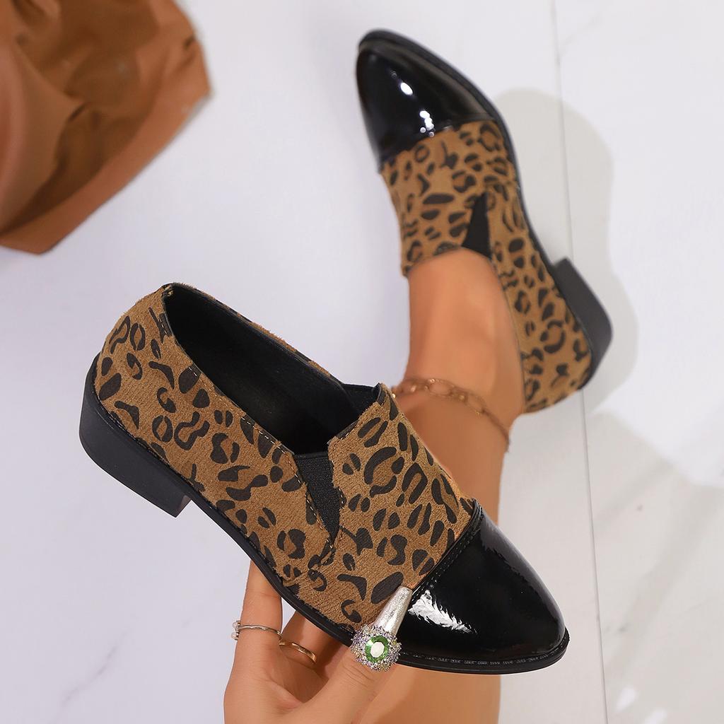 Foreign Trade Large Size British Style Single Shoes Spring and Autumn New Leopard Print Loafers Versatile Foreign Style Thick Heel Trend Casual Shoes