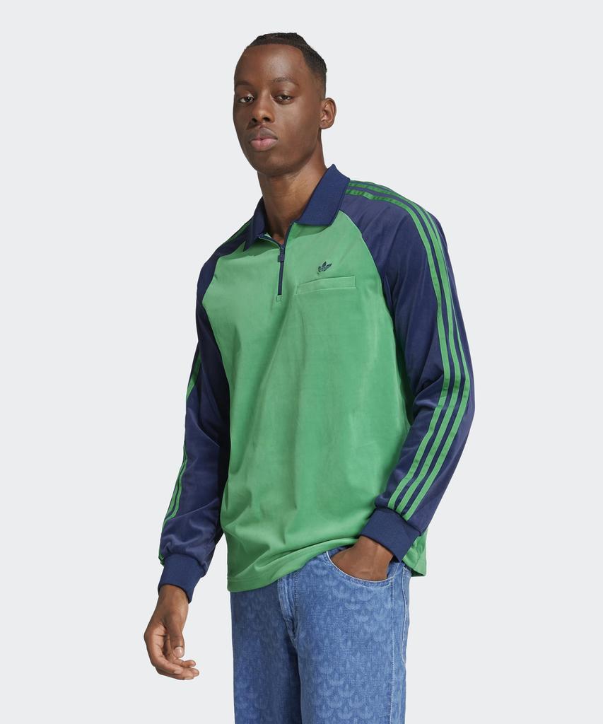 adidas Велюровое поло с длинным рукавом в стиле 70-х - Зеленое / Jn5981