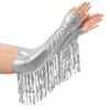 Взрослые блестящие металлические перчатки с пайетками и бахромой, до локтя, без пальцев, сценическо-вечериночные перчатки