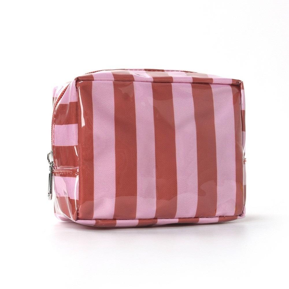 Portable PVC Striped Makeup Bag Mini Cosmetic Pouch Cute Toiletry Bag Daily Use