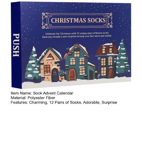 Носочный адвент-календарь 2025 24 дня Рождественский календарь обратного отсчета 12 пар Праздничный сюрприз Хлопковые носки Подарки для мужчин и женщин