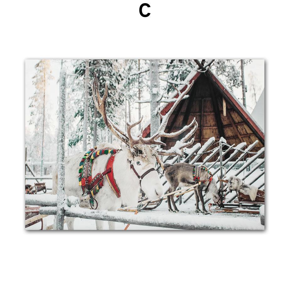 Настенная картина на холсте, Рождественская елка, красный дом, карета Санта-Клауса, олень, украшение для гостиной, постеры и принты, настенные панно
