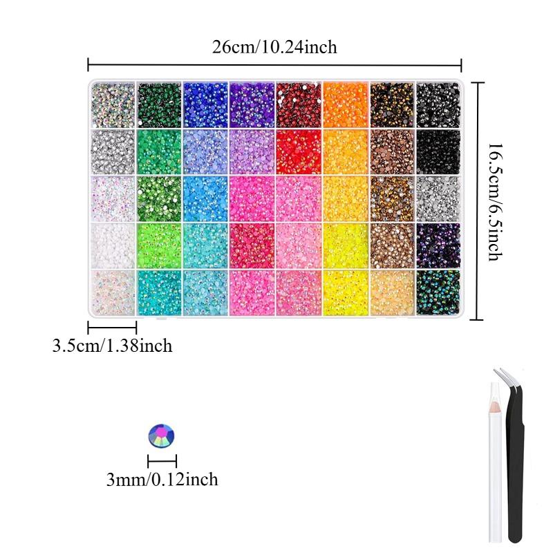 40Grids Round Resin Rhinestones Kit Color Glitter Gems DIY 3D Nail Art Decoration Accessories for Nail Design DIY Clothing