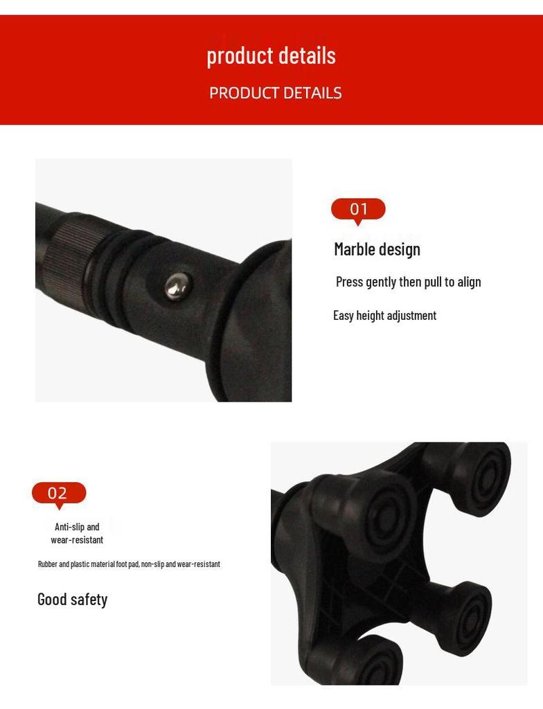 Retractable Four-Legged Walking Stick with Rubber Foot Pad, Lightweight Aluminum Alloy for Seniors