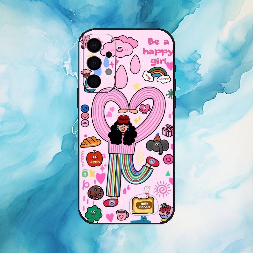 Colorful Whimsy Girl Phone Case For Samsung Galaxy A73,A72,A71,A70,A53,A52,A51,Soft Silicone Black Cover