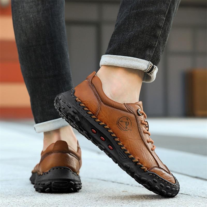 Модные мужские кожаные повседневные кроссовки ручной работы дышащая обувь мягкие низкие рабочие туфли