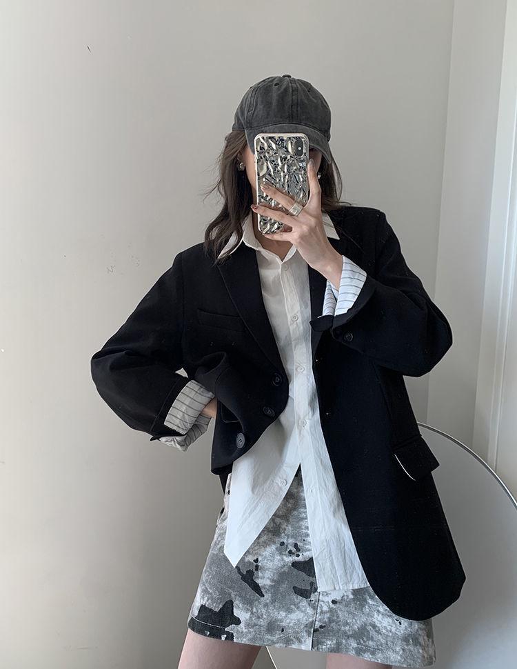 Женская синяя рубашка с длинным рукавом - Универсальная в корейском стиле для многослойности весной и осенью