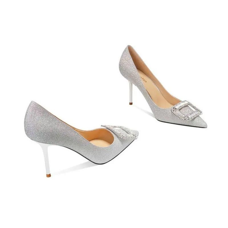 Свадебные туфли женские с заостренным ромбом и квадратной пряжкой темпераментные взрослые подарочные туфли одинарные свадебные туфли на высоком каблуке