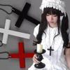 White Black Wood Cross Pendant Choker Y2k Cross Necklace Fashion Punk Gothic Necklace  Women Men