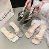 French Evening Breeze Cool Slippers Summer Outer Wear Women's Shoes 2025 New Silver Square Head with Skirt Thick Heel Slippers