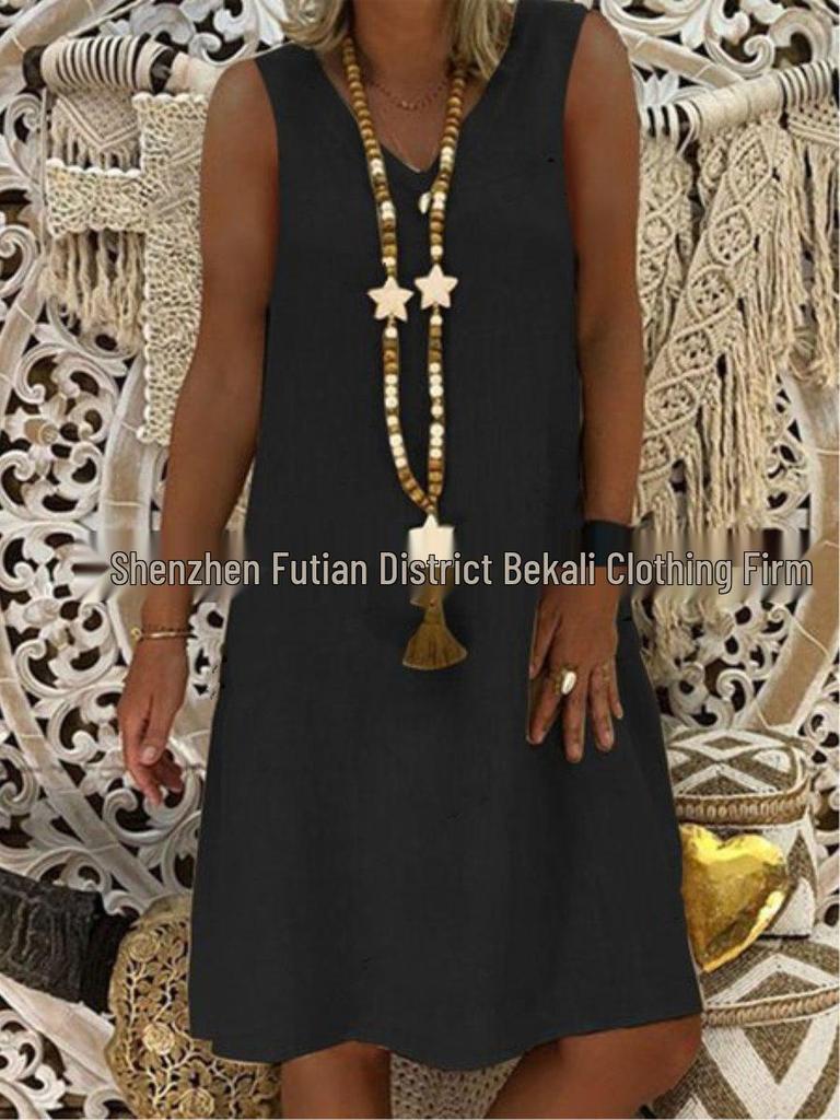 2023 Европейское и американское летнее платье-жилет без рукавов с V-образным вырезом для женщин