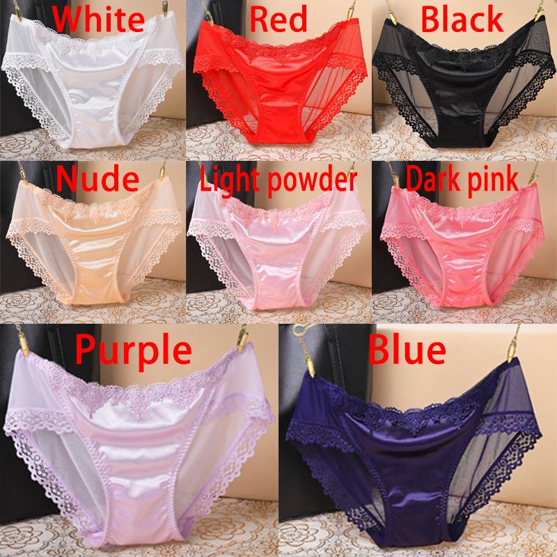 8Colors Breathable Seamless Underwear Fashion Lace Silk Cotton Women Sexy Lace Briefs Female