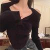 Women's Pink Off-Shoulder Hollow Knit Sweater - New Autumn/Winter Loose Long-Sleeve Design