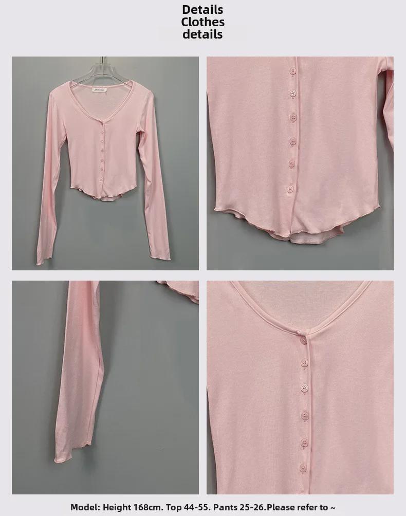 Нежный розовый женский кардиган с длинными рукавами и застежкой на пуговицы на груди