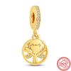 S925 Sterling Silver Golden Charm Crown Family Tree Safety Chain Hollow Beads Fit Original  Bracelets Women Europe Jewelry