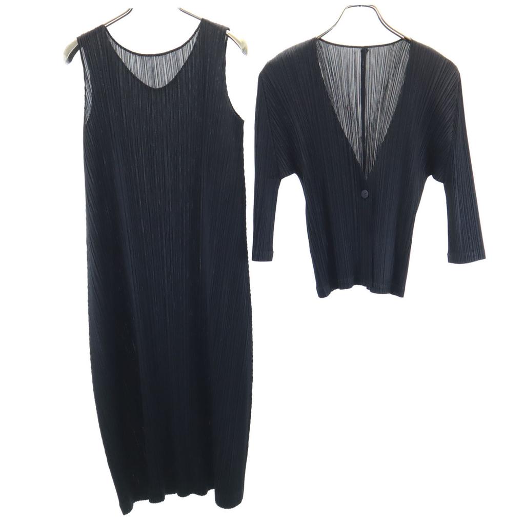 PLEATS PLEASE made in Japan No sleeve Pleated one piece 3 black ensemble Women Used