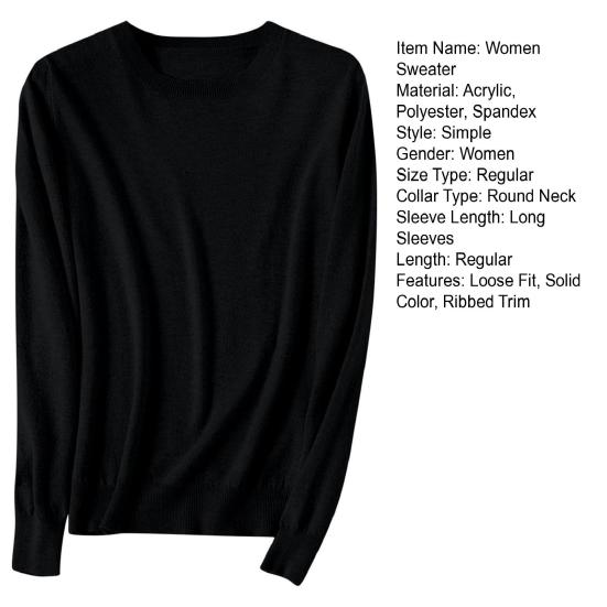 Женский свитер с круглым вырезом, длинным рукавом и вязаной отделкой в рубчик, однотонный, теплый пуловер, трикотаж