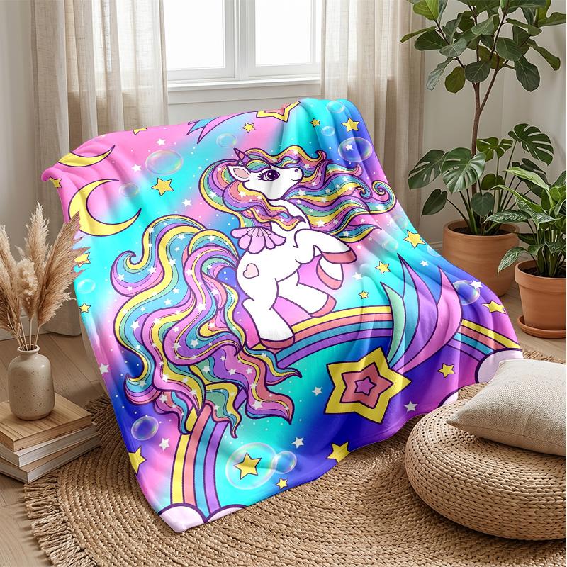 Unicorn Rainbow Stars Theme blanket Lightweight Warm Flannel Blanket Decorative Throw Blanket for Home Decoration