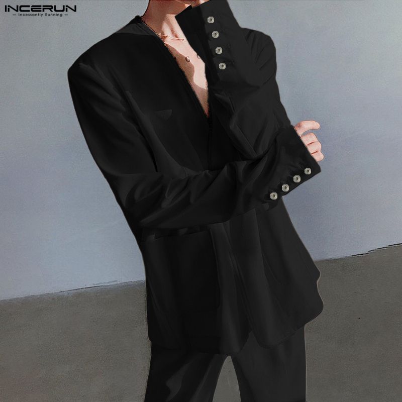 INCERUN 2PCS Men Spring Long Sleeve V Neck One Button Shirts Pants Sets